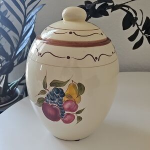 Elegant Cream Ceramic Jar with Fruit Design
